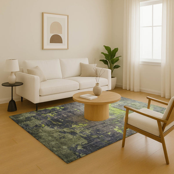 HomeRoots 10' Contemporary Lime Green and Gray Abstract Washable Area Rug with UV Protection for High-Traffic Homes 701159