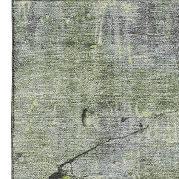 HomeRoots 10' Contemporary Lime Green and Gray Abstract Washable Area Rug with UV Protection for High-Traffic Homes 701159