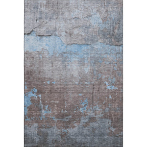 HomeRoots 5' Modern Abstract Sky Blue, Gray & Silver Area Rug - Washable, UV-Protected, Stain-Resistant Design 701161