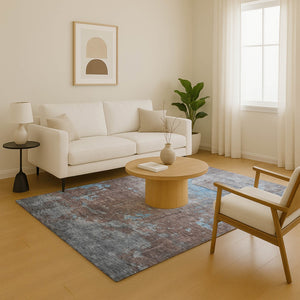 HomeRoots 5' Modern Abstract Sky Blue, Gray & Silver Area Rug - Washable, UV-Protected, Stain-Resistant Design 701161