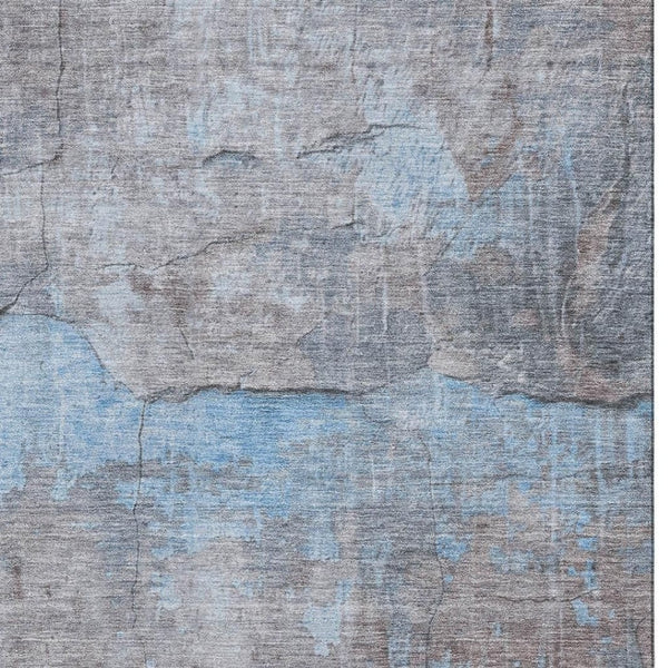 HomeRoots 5' Modern Abstract Sky Blue, Gray & Silver Area Rug - Washable, UV-Protected, Stain-Resistant Design 701161