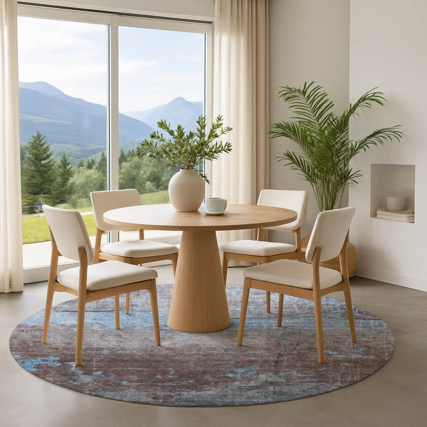 HomeRoots 8' Sky Blue Gray Silver Abstract Rug - Washable, UV-Protected, Non-Slip for Modern Homes & Families 701162