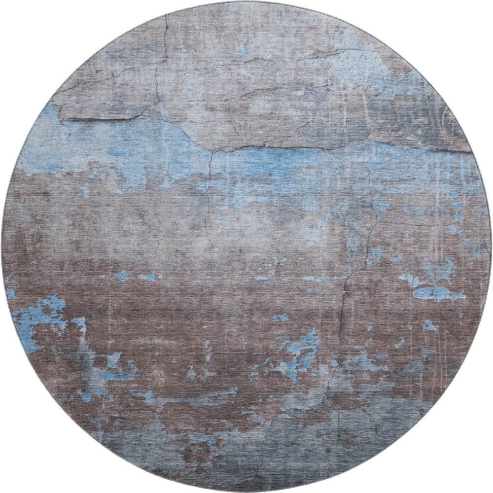 HomeRoots 8' Sky Blue Gray Silver Abstract Rug - Washable, UV-Protected, Non-Slip for Modern Homes & Families 701162