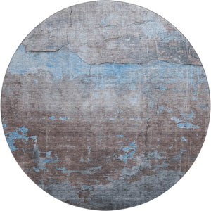 HomeRoots 8' Sky Blue Gray Silver Abstract Rug - Washable, UV-Protected, Non-Slip for Modern Homes & Families 701162
