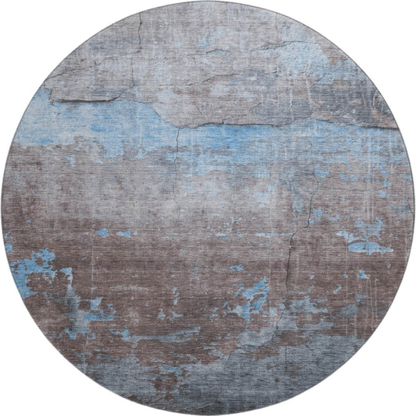 HomeRoots 8' Sky Blue Gray Silver Abstract Rug - Washable, UV-Protected, Non-Slip for Modern Homes & Families 701162