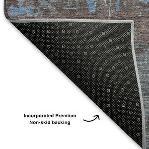 HomeRoots 8' Sky Blue Gray Silver Abstract Rug - Washable, UV-Protected, Non-Slip for Modern Homes & Families 701162