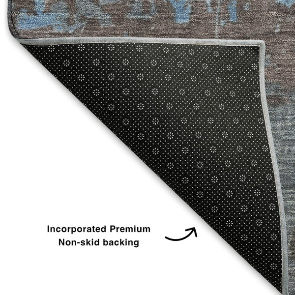HomeRoots 8' Sky Blue Gray Silver Abstract Rug - Washable, UV-Protected, Non-Slip for Modern Homes & Families 701162