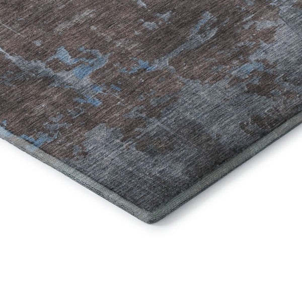 HomeRoots 8' Sky Blue Gray Silver Abstract Rug - Washable, UV-Protected, Non-Slip for Modern Homes & Families 701162