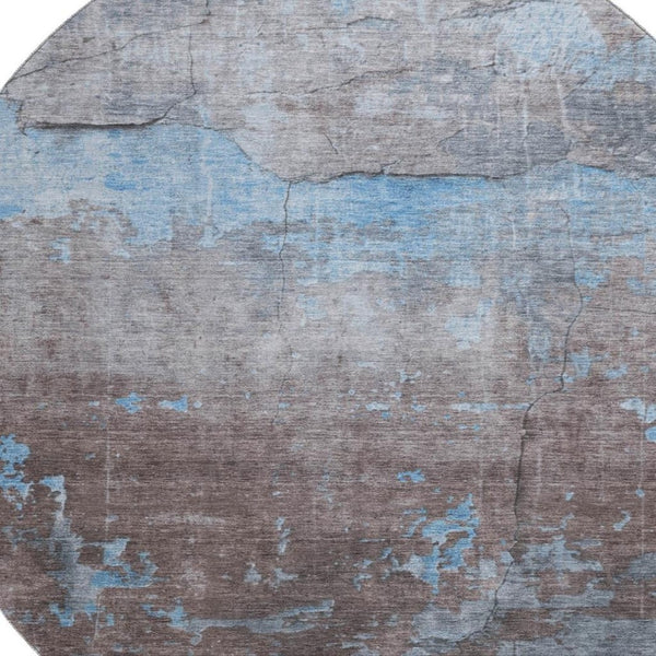 HomeRoots 8' Sky Blue Gray Silver Abstract Rug - Washable, UV-Protected, Non-Slip for Modern Homes & Families 701162