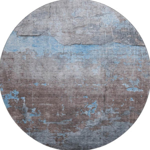 HomeRoots 8' Sky Blue Gray Silver Abstract Rug - Washable, UV-Protected, Non-Slip for Modern Homes & Families 701162