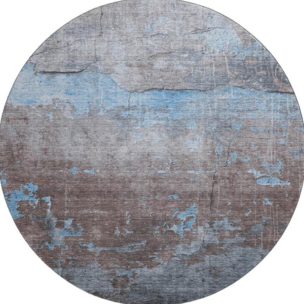 HomeRoots 8' Sky Blue Gray Silver Abstract Rug - Washable, UV-Protected, Non-Slip for Modern Homes & Families 701162