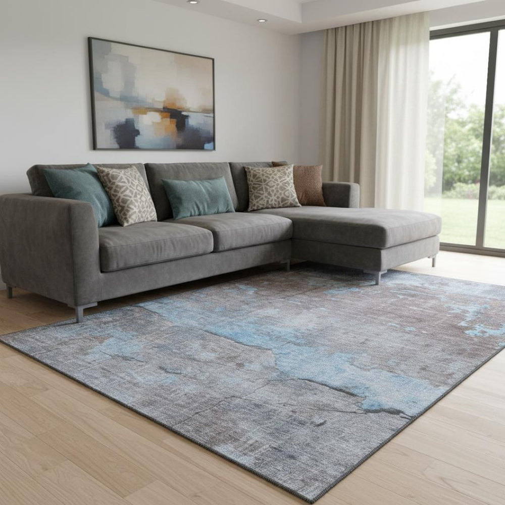 HomeRoots 8' X 10' Modern Sky Blue Gray Silver Abstract Area Rug - Washable, Durable, UV Protected & Stylish 701163