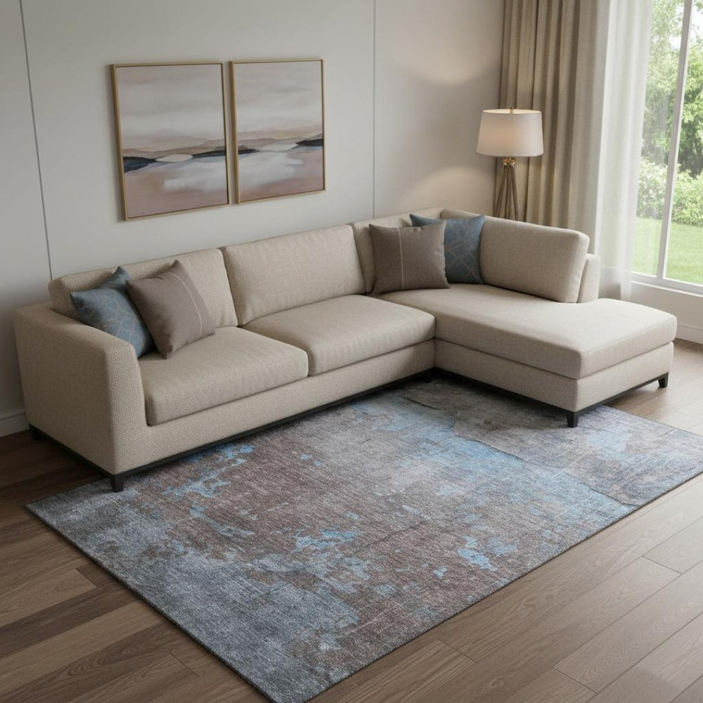 HomeRoots 9' X 12' Sky Blue Gray Silver Abstract Area Rug - Modern Washable Design with UV Protection & Durability 701164