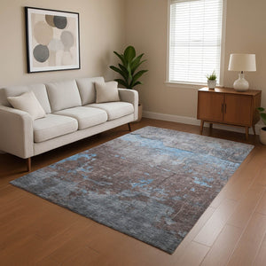 HomeRoots 9' X 12' Sky Blue Gray Silver Abstract Area Rug - Modern Washable Design with UV Protection & Durability 701164