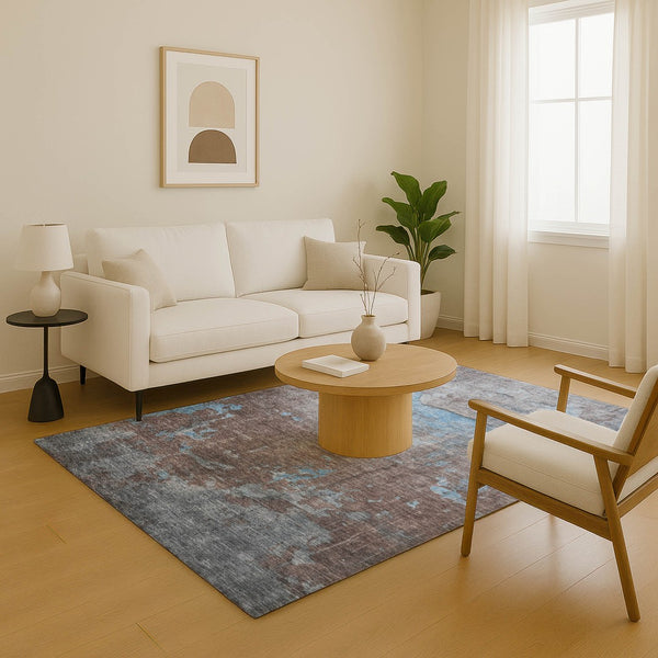 HomeRoots 9' X 12' Sky Blue Gray Silver Abstract Area Rug - Modern Washable Design with UV Protection & Durability 701164