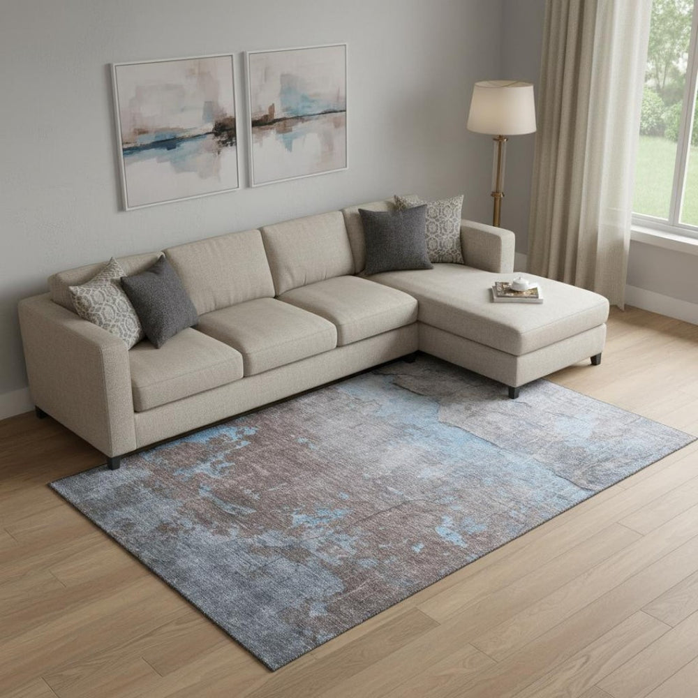 HomeRoots 10' Modern Sky Blue Gray Silver Abstract Area Rug - Washable, UV Protected & Stain Resistant Design 701165