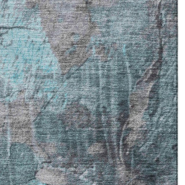 HomeRoots 5' X 8' Teal Gray Silver Area Rug – Washable, Stain-Resistant, UV-Protected, Modern Design for Homes 701167