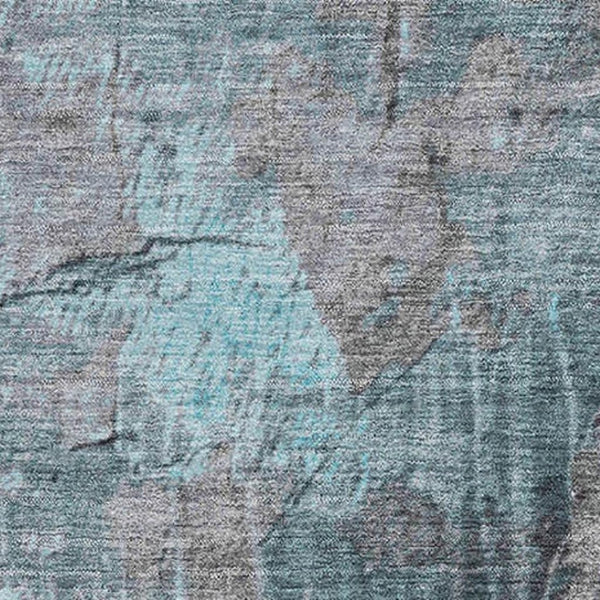 HomeRoots 8' X 10' Teal Gray Silver Abstract Area Rug - Washable, UV Protected, Stain Resistant, Non-Slip Backing 701169