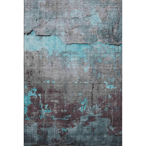 HomeRoots 9' X 12' Contemporary Teal Gray Silver Abstract Area Rug - Washable, UV-Protected & Durable Design 701170