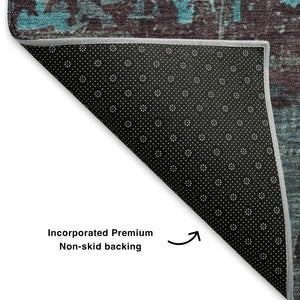 HomeRoots 9' X 12' Contemporary Teal Gray Silver Abstract Area Rug - Washable, UV-Protected & Durable Design 701170