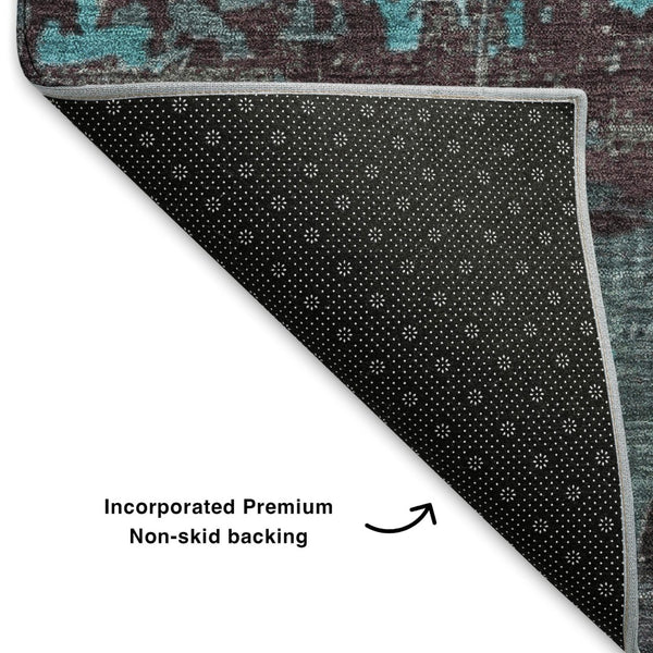 HomeRoots 9' X 12' Contemporary Teal Gray Silver Abstract Area Rug - Washable, UV-Protected & Durable Design 701170