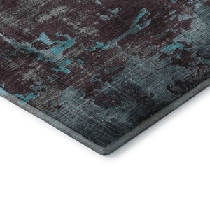 HomeRoots 9' X 12' Contemporary Teal Gray Silver Abstract Area Rug - Washable, UV-Protected & Durable Design 701170
