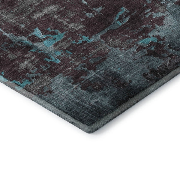 HomeRoots 9' X 12' Contemporary Teal Gray Silver Abstract Area Rug - Washable, UV-Protected & Durable Design 701170