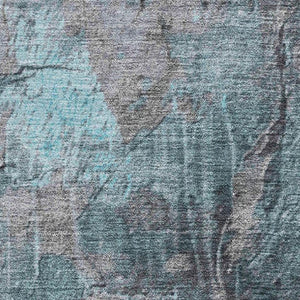 HomeRoots 9' X 12' Contemporary Teal Gray Silver Abstract Area Rug - Washable, UV-Protected & Durable Design 701170