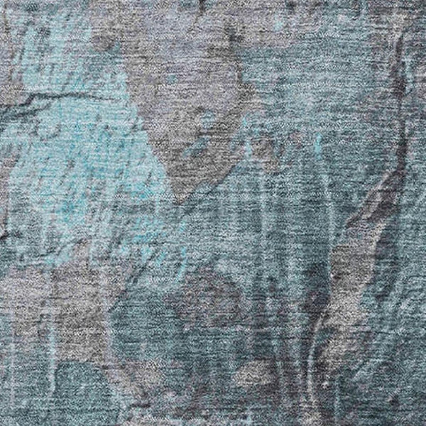 HomeRoots 9' X 12' Contemporary Teal Gray Silver Abstract Area Rug - Washable, UV-Protected & Durable Design 701170