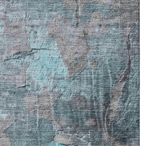 HomeRoots 9' X 12' Contemporary Teal Gray Silver Abstract Area Rug - Washable, UV-Protected & Durable Design 701170