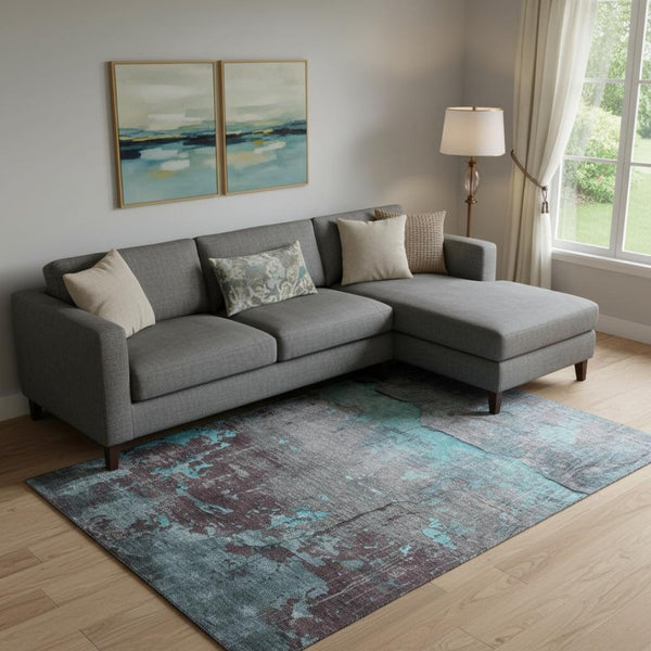 HomeRoots 10' X 14' Modern Teal Gray Silver Abstract Washable Area Rug with Stain Resistance & UV Shield 701171
