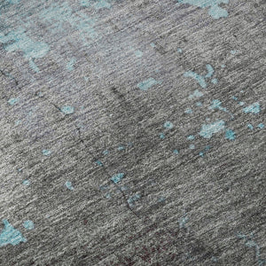 HomeRoots 10' X 14' Modern Teal Gray Silver Abstract Washable Area Rug with Stain Resistance & UV Shield 701171