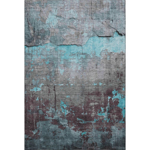 HomeRoots 10' X 14' Modern Teal Gray Silver Abstract Washable Area Rug with Stain Resistance & UV Shield 701171