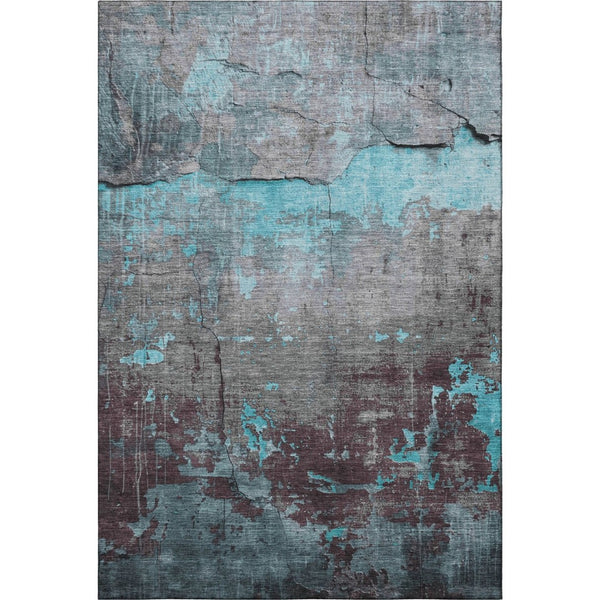 HomeRoots 10' X 14' Modern Teal Gray Silver Abstract Washable Area Rug with Stain Resistance & UV Shield 701171