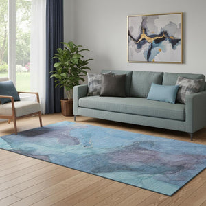 HomeRoots 5' Blue and Gray Abstract Area Rug - Washable, UV Protected, Durable, Modern Design for Every Room 701173