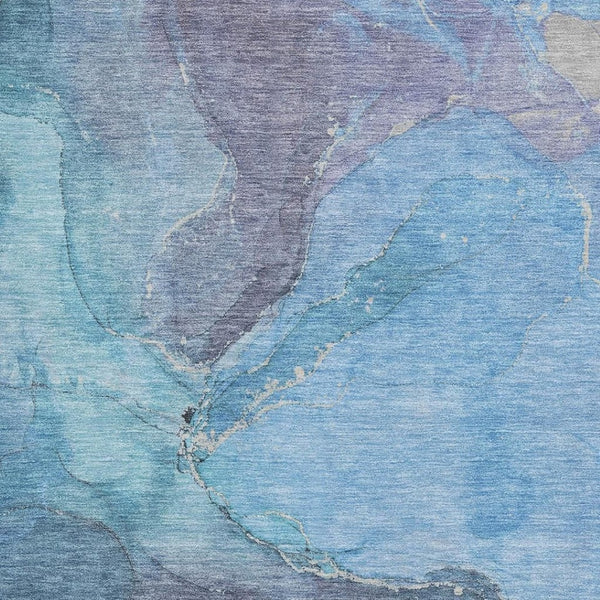 HomeRoots 5' Blue and Gray Abstract Area Rug - Washable, UV Protected, Durable, Modern Design for Every Room 701173