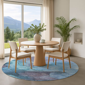 HomeRoots 8' Blue and Gray Abstract Washable Round Rug - Stylish, Durable, UV-Protective, Perfect for Any Space! 701174