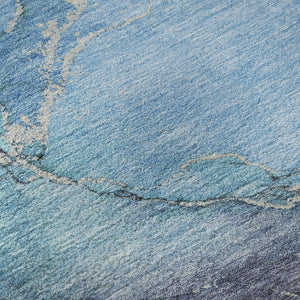 HomeRoots 8' Blue and Gray Abstract Washable Round Rug - Stylish, Durable, UV-Protective, Perfect for Any Space! 701174