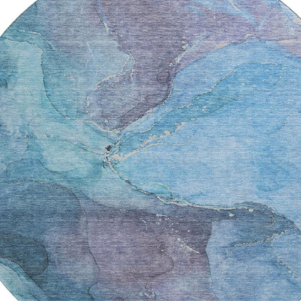 HomeRoots 8' Blue and Gray Abstract Washable Round Rug - Stylish, Durable, UV-Protective, Perfect for Any Space! 701174