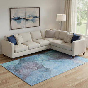 HomeRoots 9' Blue and Gray Abstract Washable Area Rug - Durable, UV Protected, Stylish for Homes with Kids & Pets 701176