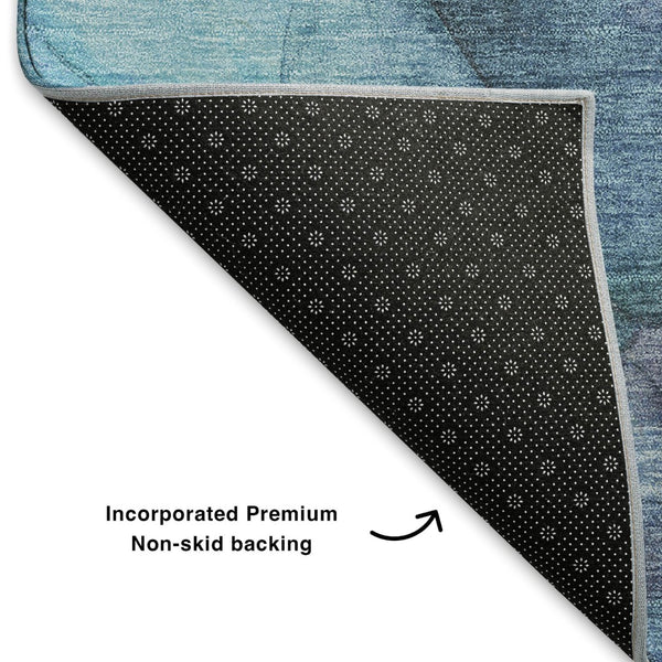 HomeRoots 9' Blue and Gray Abstract Washable Area Rug - Durable, UV Protected, Stylish for Homes with Kids & Pets 701176
