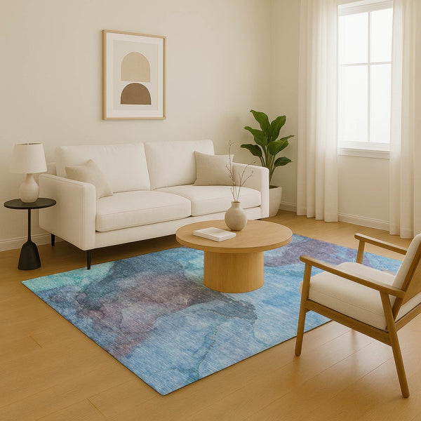 HomeRoots 9' Blue and Gray Abstract Washable Area Rug - Durable, UV Protected, Stylish for Homes with Kids & Pets 701176