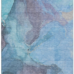 HomeRoots 9' Blue and Gray Abstract Washable Area Rug - Durable, UV Protected, Stylish for Homes with Kids & Pets 701176