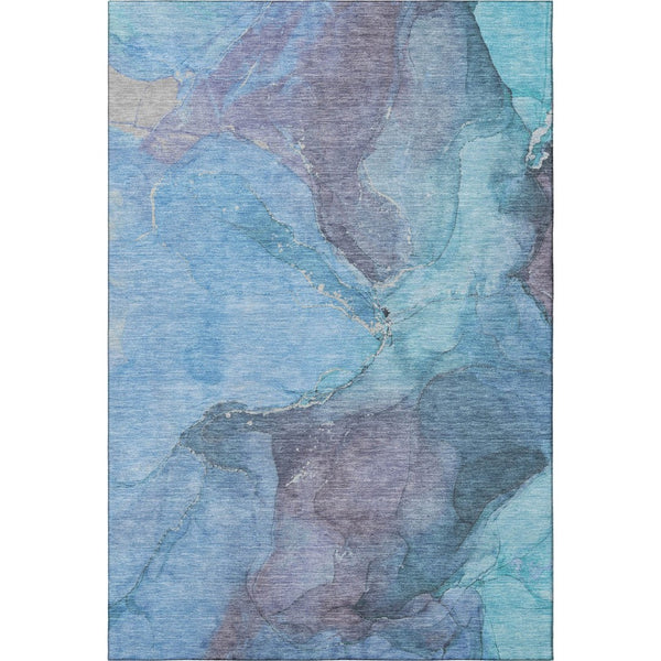 HomeRoots 9' Blue and Gray Abstract Washable Area Rug - Durable, UV Protected, Stylish for Homes with Kids & Pets 701176