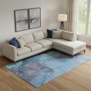 HomeRoots 10' Blue and Gray Abstract Area Rug - Washable, UV Protected, Perfect for High-Traffic Spaces! 701177