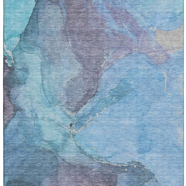 HomeRoots 10' Blue and Gray Abstract Area Rug - Washable, UV Protected, Perfect for High-Traffic Spaces! 701177