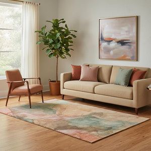 HomeRoots 5' X 8' Coral & Gray Abstract Washable Area Rug - Durable, Stylish, UV-Resistant for Modern Homes 701179