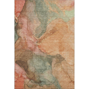 HomeRoots 5' X 8' Coral & Gray Abstract Washable Area Rug - Durable, Stylish, UV-Resistant for Modern Homes 701179