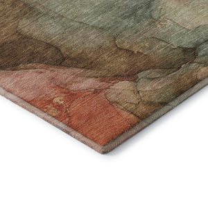 HomeRoots 5' X 8' Coral & Gray Abstract Washable Area Rug - Durable, Stylish, UV-Resistant for Modern Homes 701179