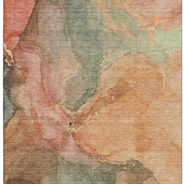 HomeRoots 5' X 8' Coral & Gray Abstract Washable Area Rug - Durable, Stylish, UV-Resistant for Modern Homes 701179